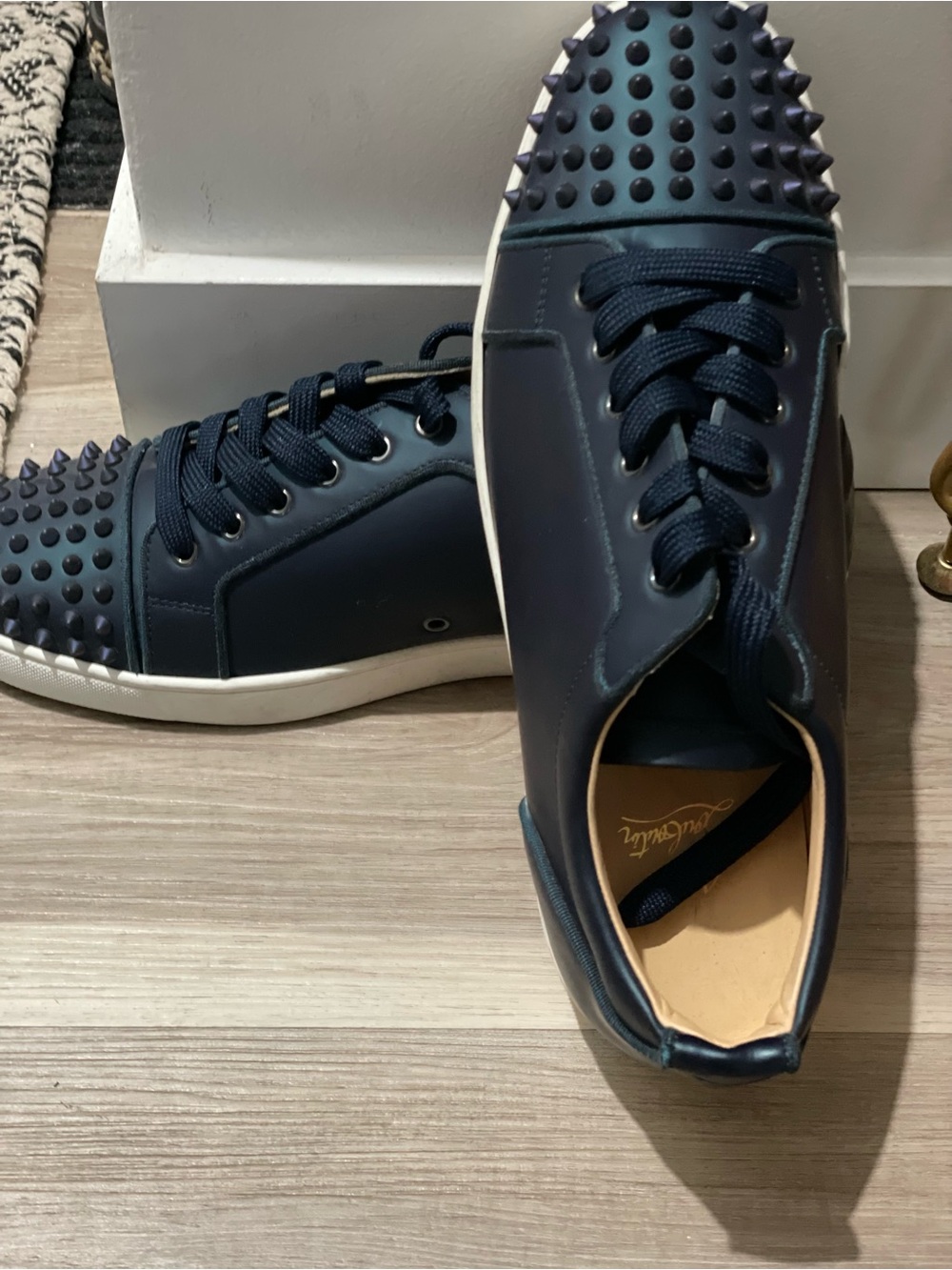 Christian Louboutin Men's Navy Blue Spiked Low-Top Sneakers